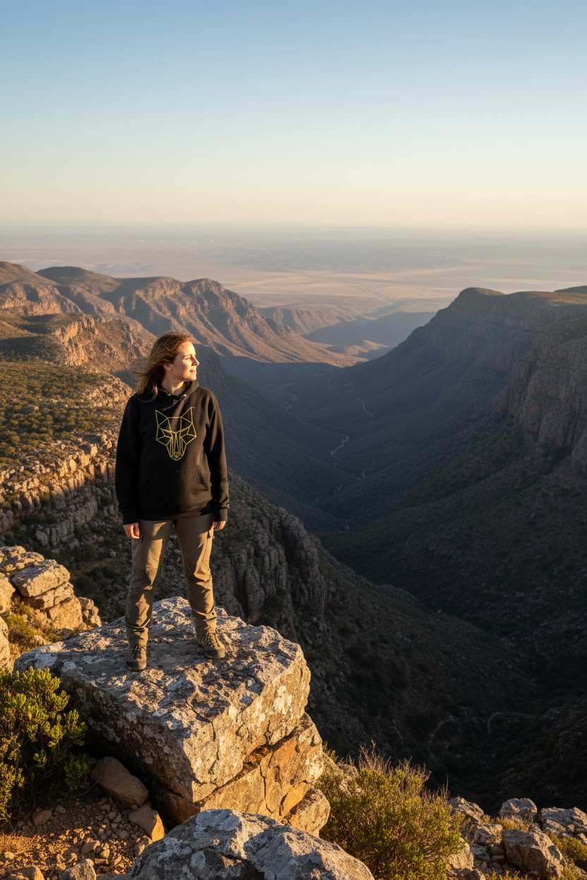 Africanis™ Great Karoo Black Female Organic Hoodie Karoo Swartberg Gorge