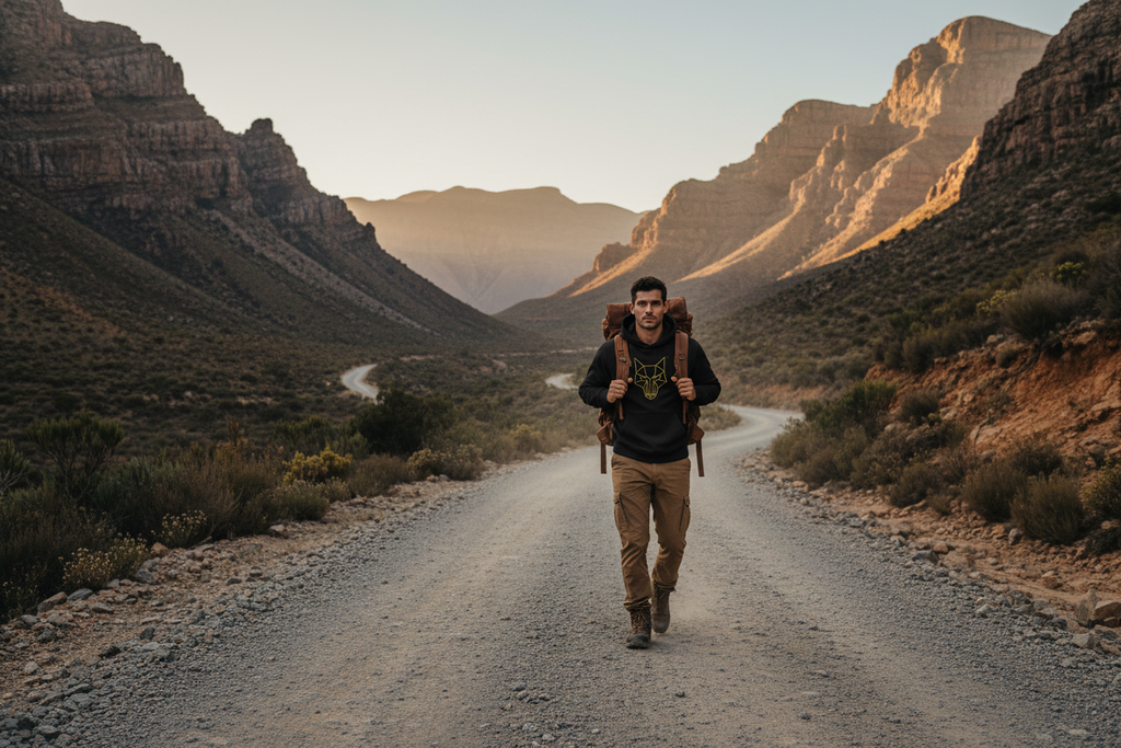 Africanis™ Great Karoo Black Male Organic Hoodie Karoo Swartberg Pass