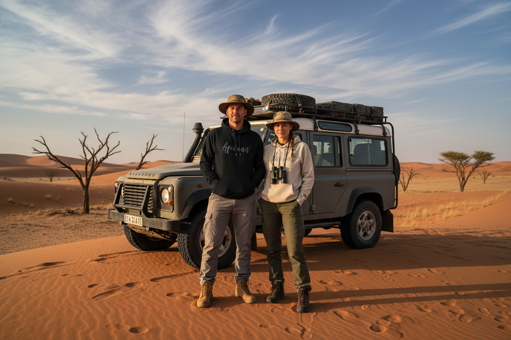 Africanis™ Kalahari Organic Hoodie Male Black Hoodie Female Desert Dust Hoodie Expedition Vehicle Red Dunes