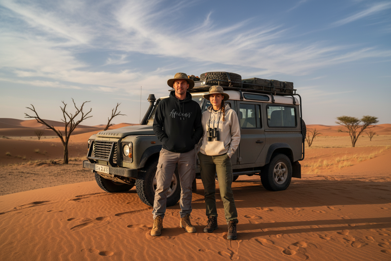 Africanis™ Kalahari Organic Hoodie Male Black Hoodie Female Desert Dust Hoodie Expedition Vehicle Red Dunes