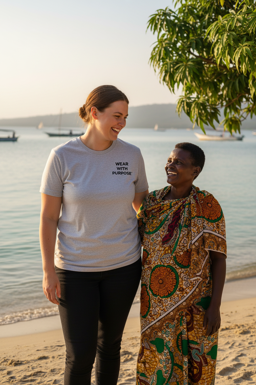 Africanis™ Likoma Women's Cool Heather Grey — Front Shot, With Local Woman