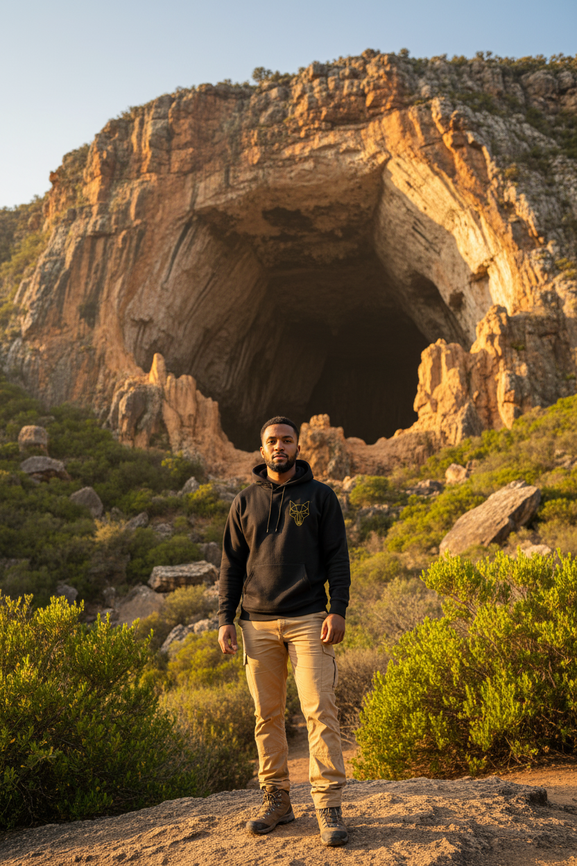 Africanis™ Little Karoo Hoodie — Male, Black, Cango Caves