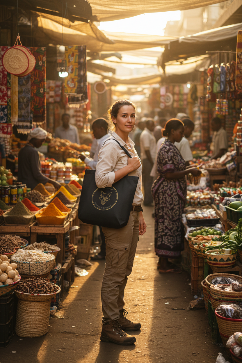 Africanis™ Mercato Black Organic Tote Bag Mercato Market