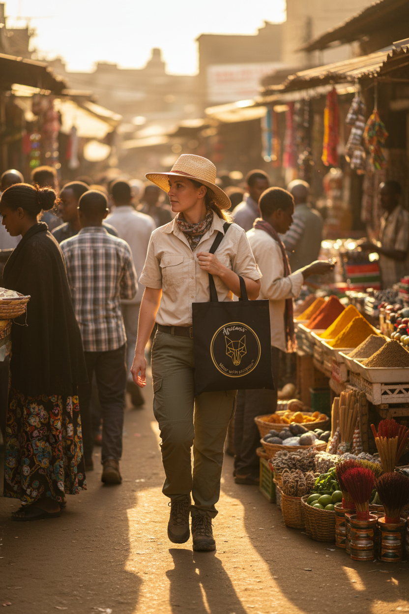 Africanis™ Mercato Organic Black Tote Bag Mercato Market Addis