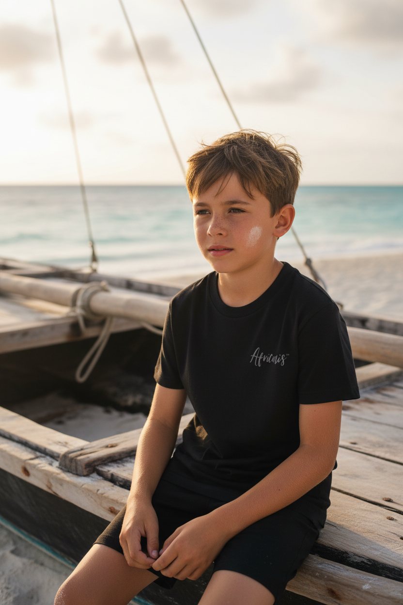 Africanis™ Nungwe Kids Black T-Shirt — Boy on Dhow