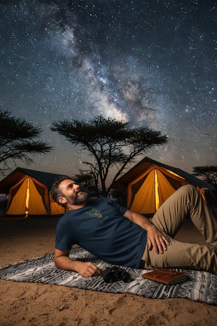 Africanis™ Okavango French Navy T-Shirt — Male Explorer, Stargazing 