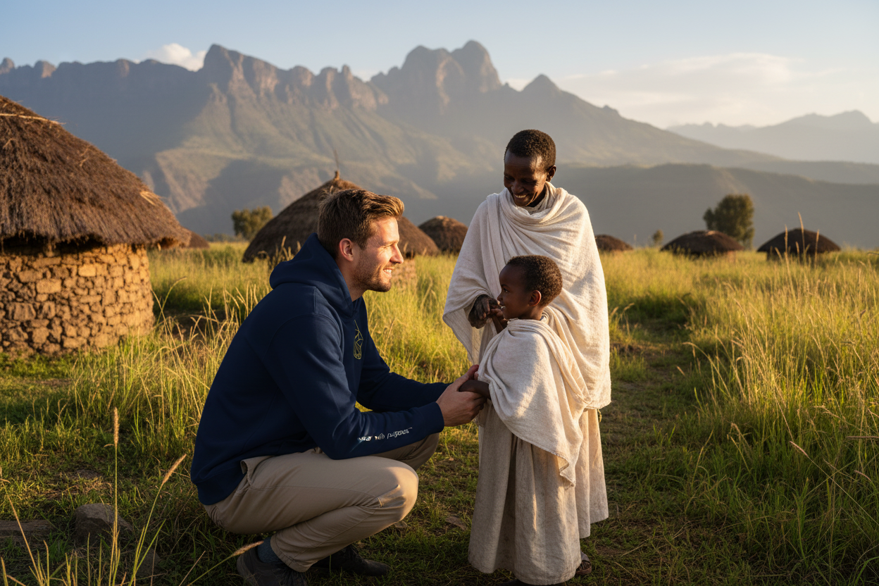 Africanis™ Simien Men's Organic French Navy Hoodie Amhara Community