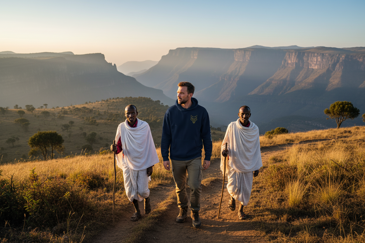 Africanis™ Simien Men's Organic French Navy Hoodie Amhara Hikers