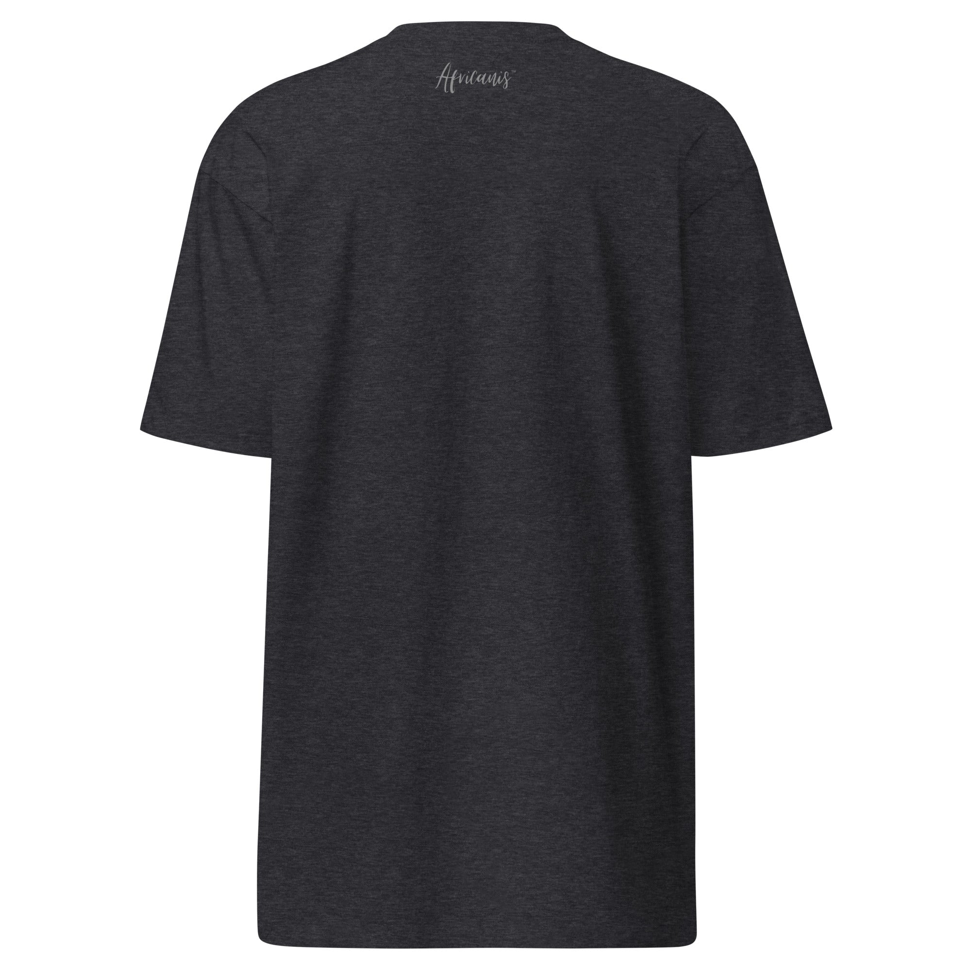 Africanis™ Timbuktu Men's-Premium Heavyweight T-Shirt Charcoal Heather Grey Back 